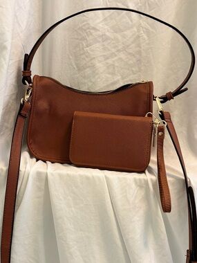 T.J.Maxx Chestnut Brown Crossbody Bag with Matching Wristlet